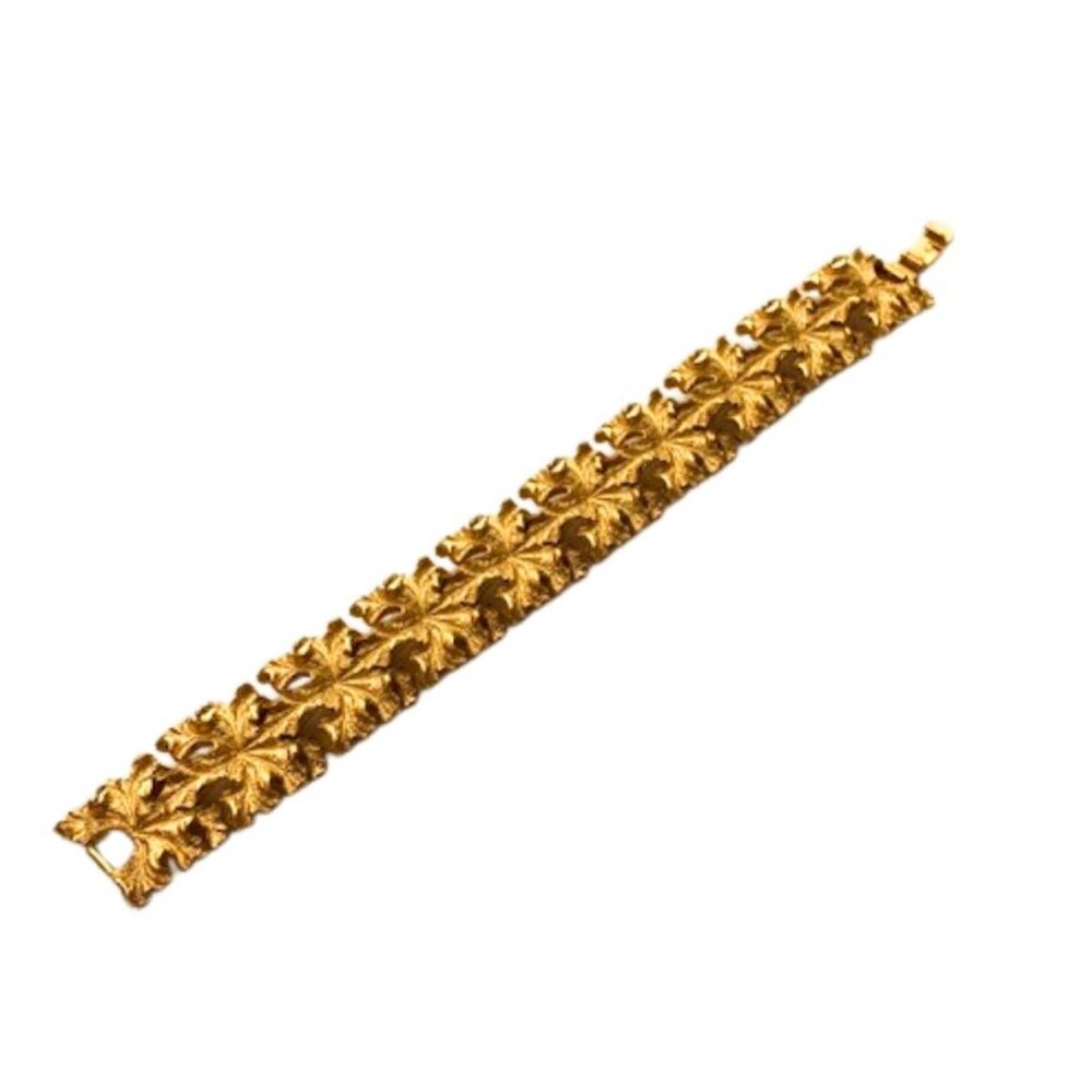 Vintage Crown Trifari Chunky Leaf Gold Tone Bracelet - Picture 3 of 6